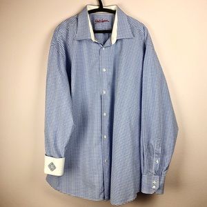 Blue White Gingham Dress Shirt Flip Cuff